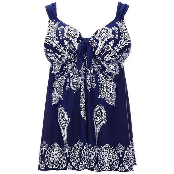 Paisley Print 2Pc Swimdress Women Plus Size 16-28 Navy Blue Wide Strap Swimsuit - Picture 3 of 9